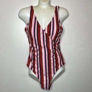 CUPSHE Swimsuit One Piece Striped Surplice Neckline High Cut Thighs Medium